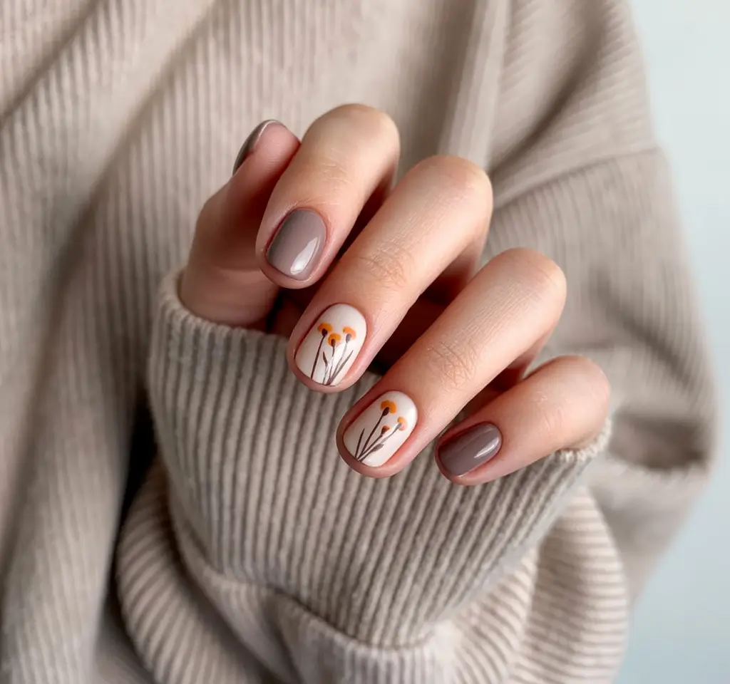 Square Shaped Fall Nails Ideas 2025 Delicate Autumn Minimalism