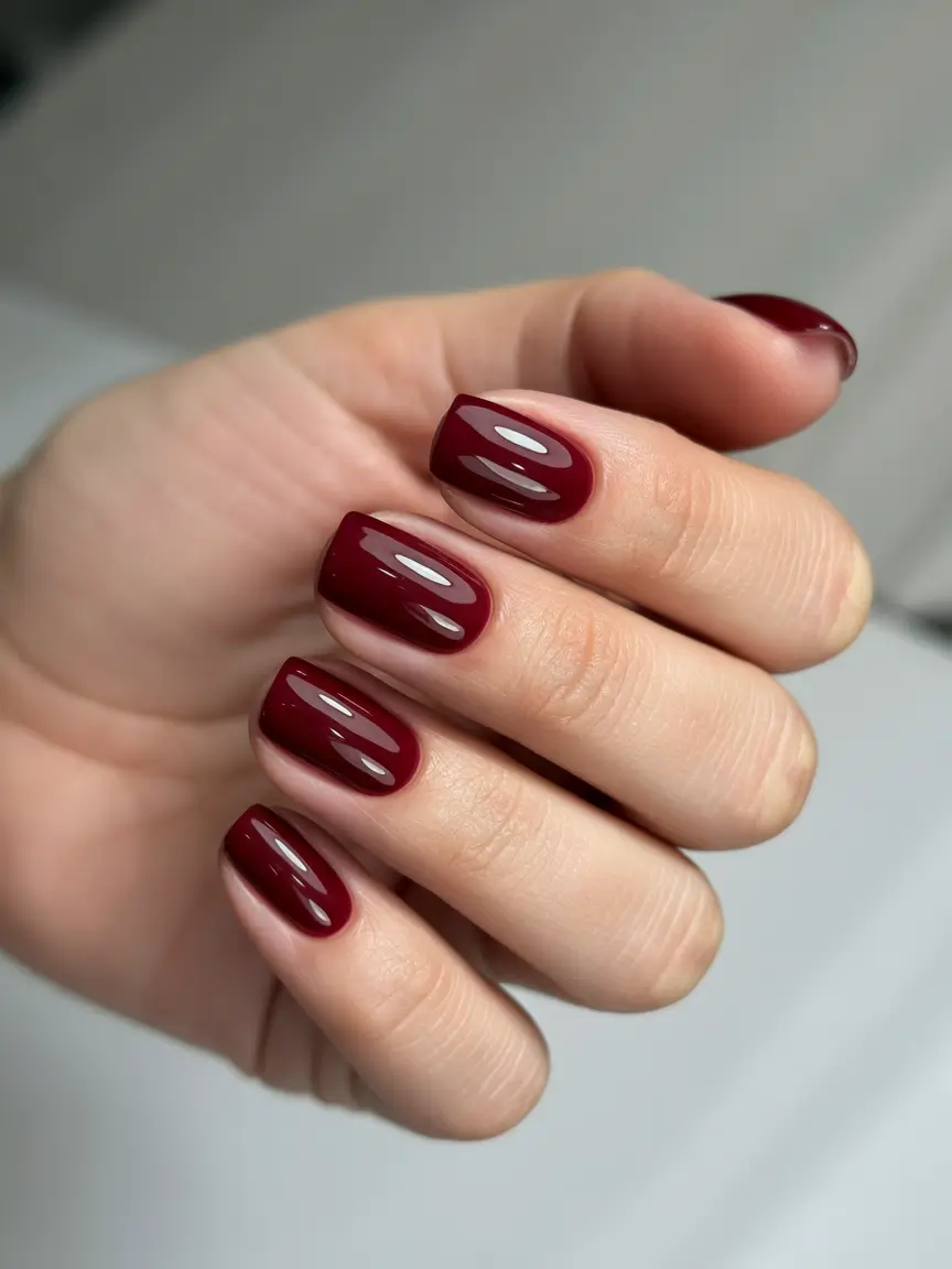 Square Shaped Fall Nails Ideas 2025 Deep Burgundy Simplicity