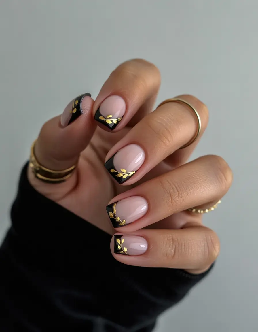 Square Shaped Fall Nails 2025 Chic French with Golden Accents