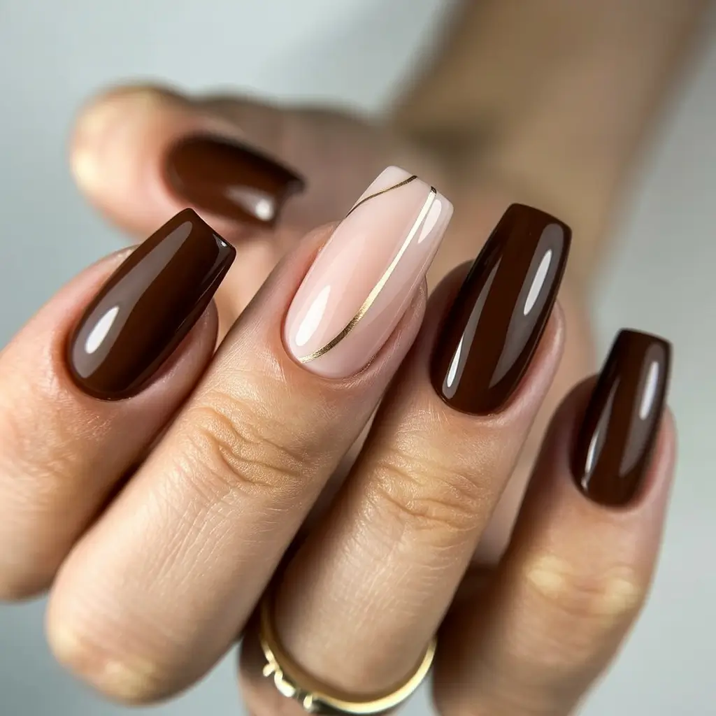 Square Shaped Fall Nails Ideas 2025 Rich Chocolate Elegance