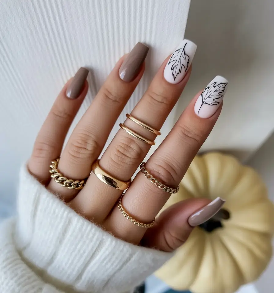 Square Shaped Fall Nails Ideas 2025 Modern Neutral Chic