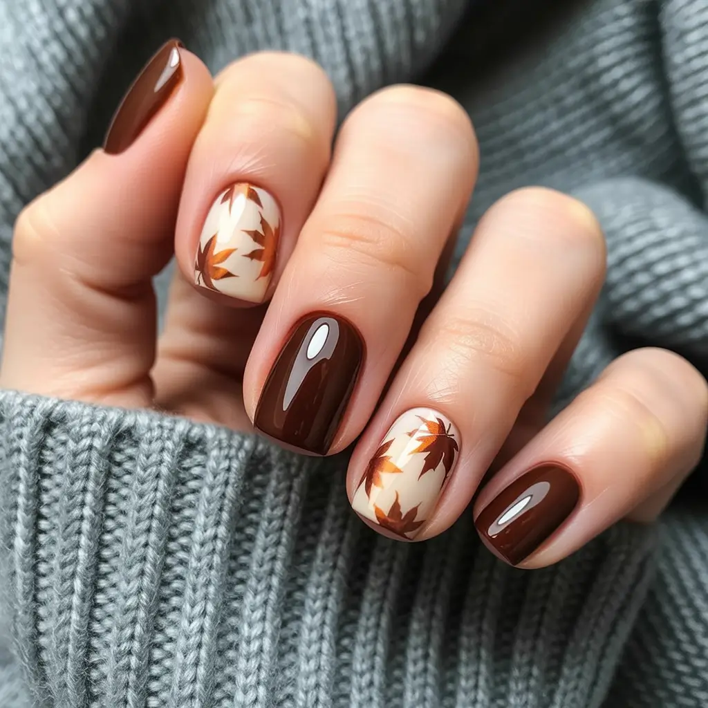 Square Shaped Fall Nails Ideas 2025 Maple Hues in Motion