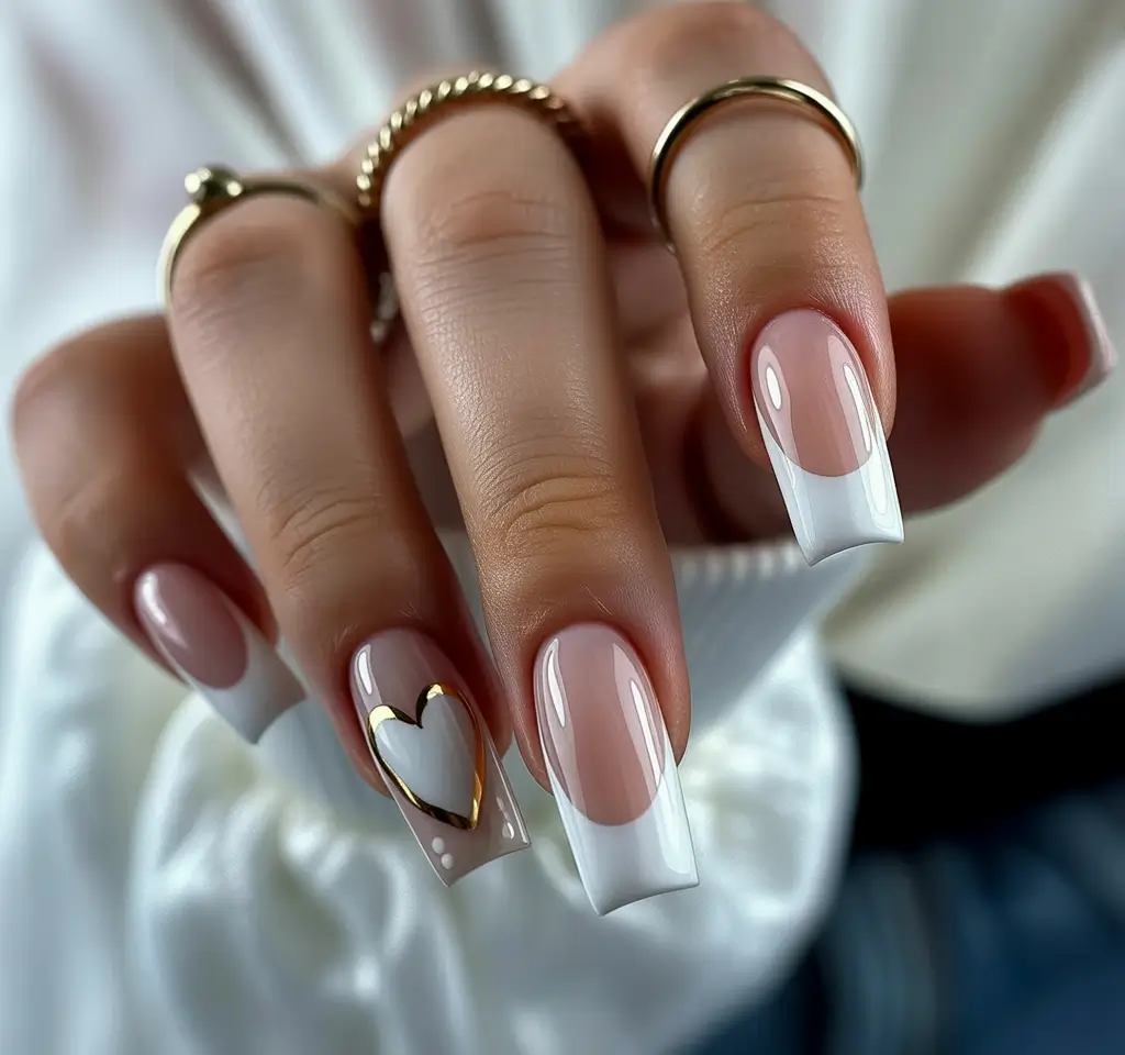 fall-coffin-nail-Glossy-French-with-a-Heart-of-Gold
