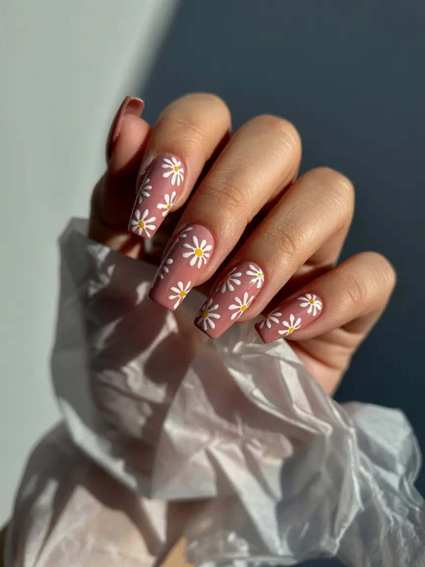 fall-coffin-nail-Soft-Mauve-With-White-Daisies-A-Cottagecore-Favorite-for-Fall