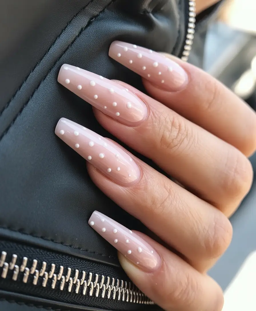 fall-coffin-nail-Classic-Nude-With-White-Polka-Dots-Whimsy-Meets-Elegance