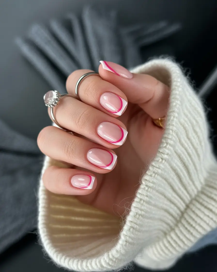 Stylish Fall French Tip Nails 2025 - Double-Outline French in Soft Pink