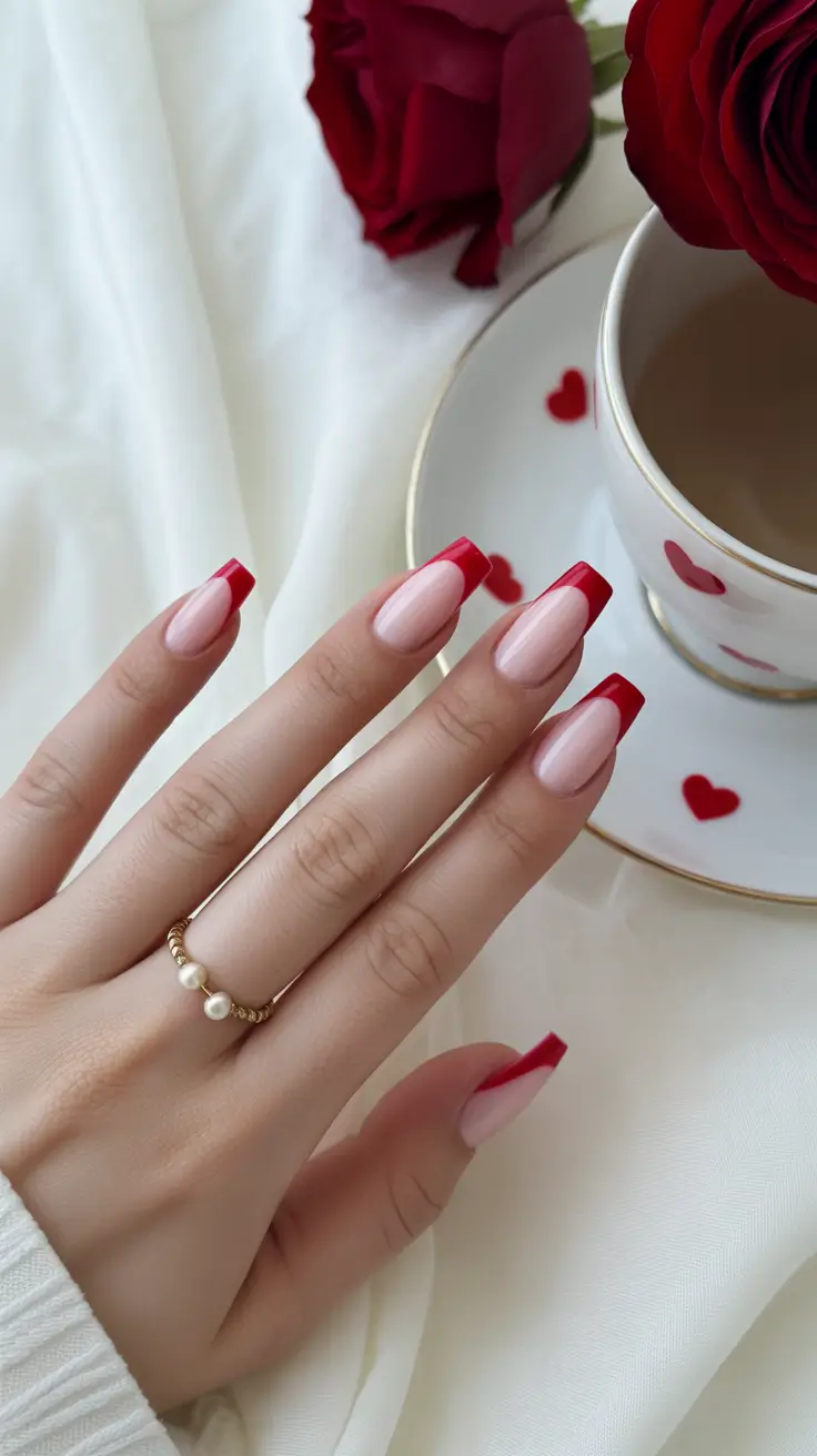 Stylish Fall French Tip Nails 2025 - Candy-Apple French on Long Coffin