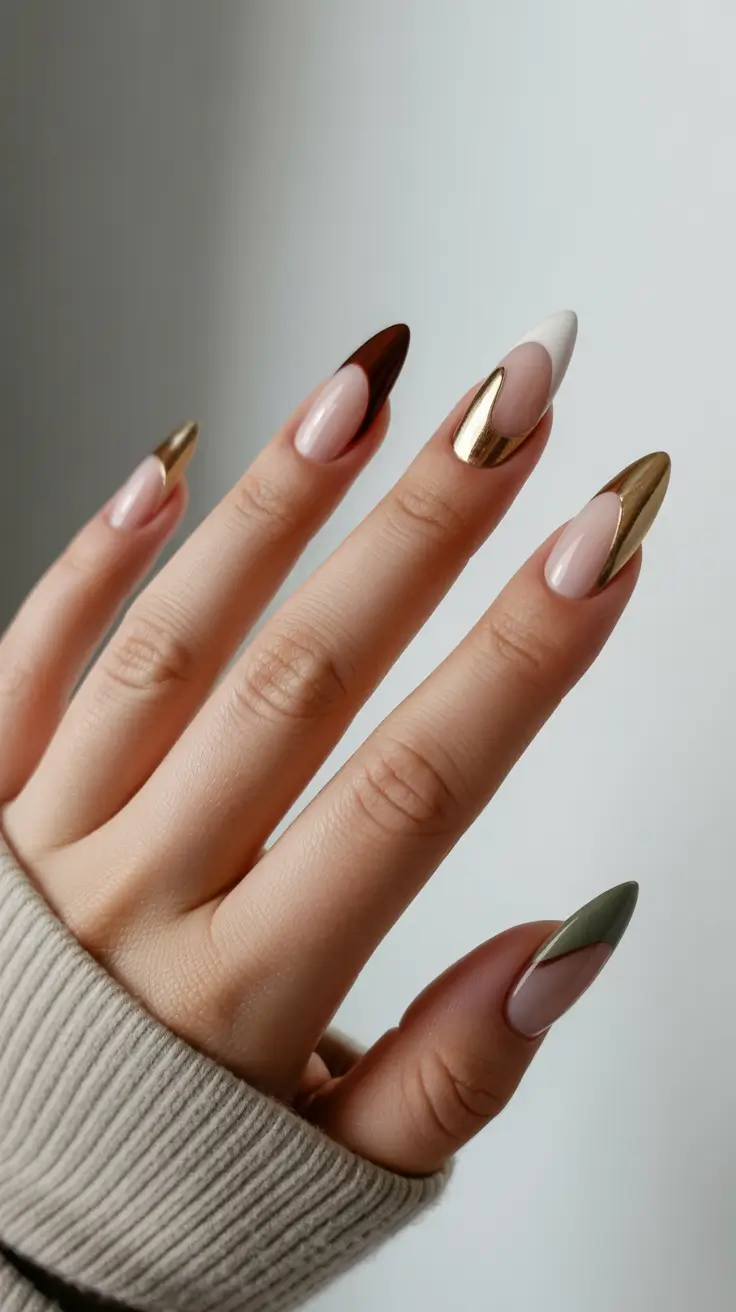 Stylish Fall French Tip Nails 2025 — Molten Metal Almond French