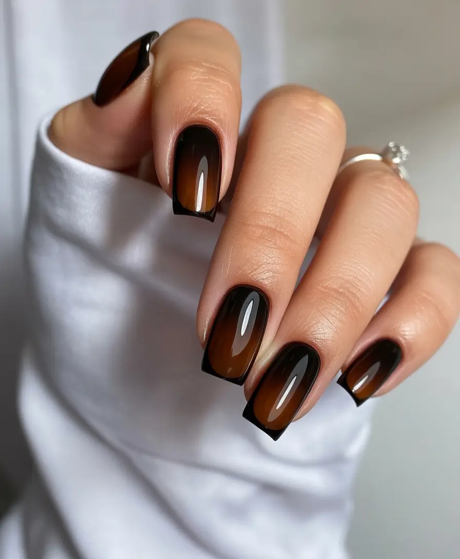 Stylish Fall French Tip Nails 2025 - Espresso Aura French on Short Square