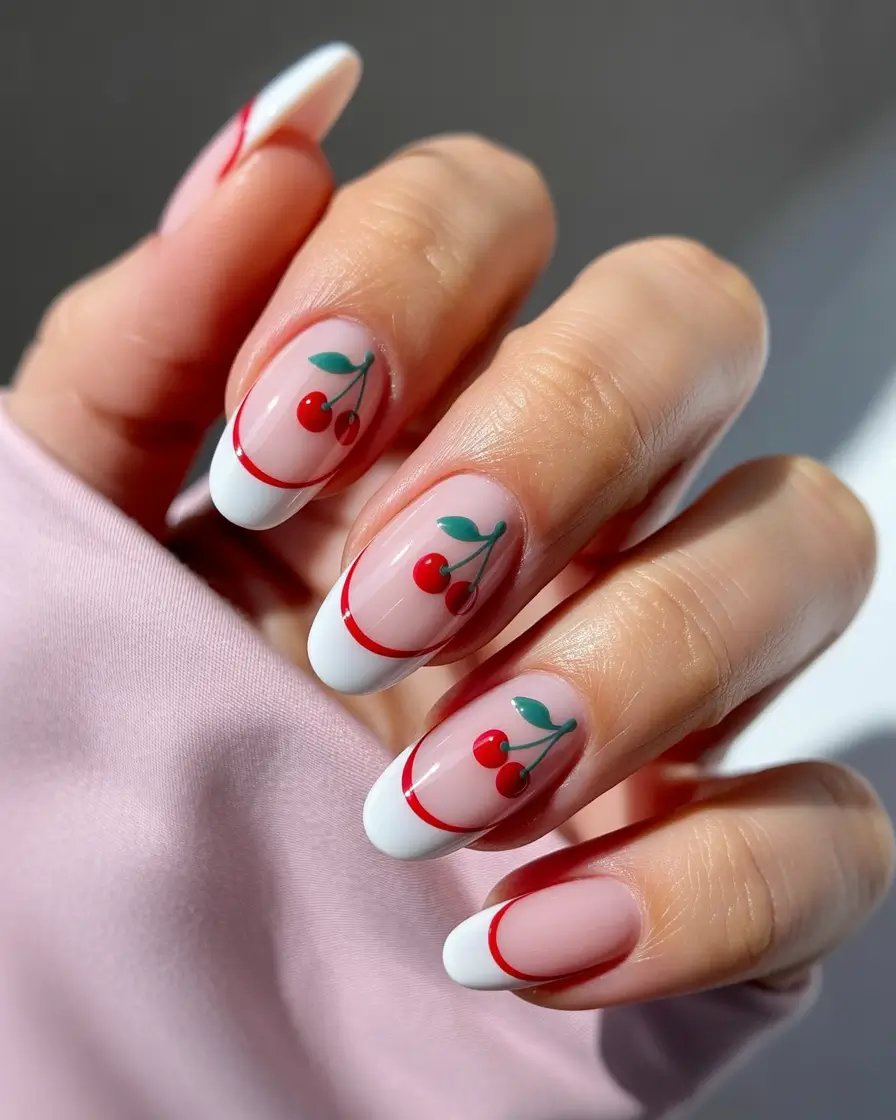 Stylish Fall French Tip Nails 2025 — Cherry Orchard Micro-French