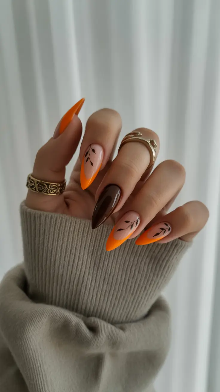 Stylish Fall French Tip Nails 2025 — Pumpkin Glow French with Cocoa Accent