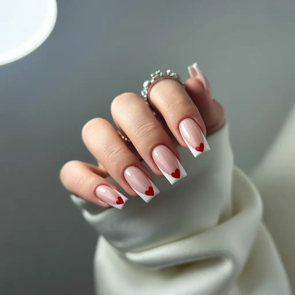 Stylish Fall French Tip Nails 2025 - Sweetheart French with Tiny Red Charms