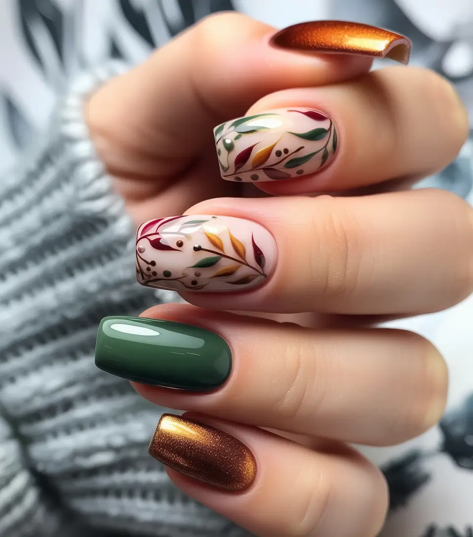 fall-nails-art-ideas-2025-short-square-autumn-florals