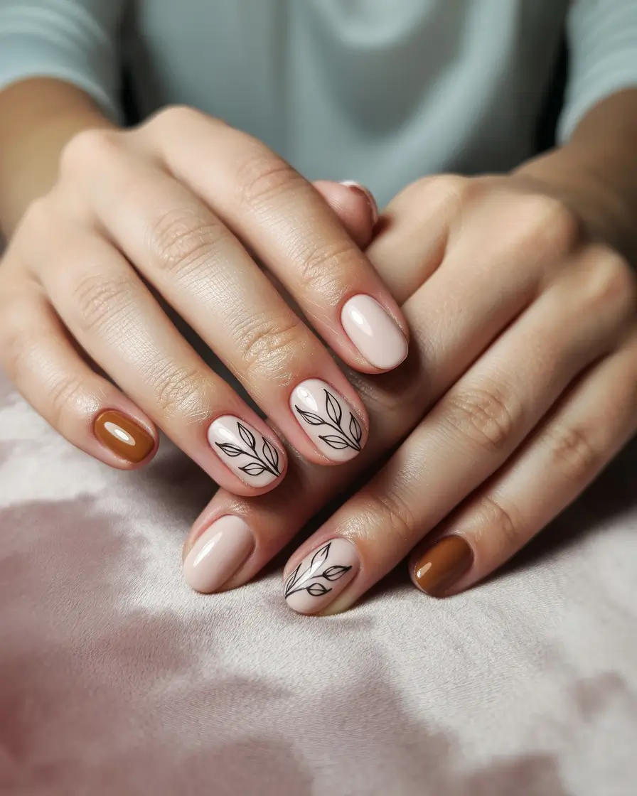 fall-nails-art-ideas-2025-soft-neutrals-leaf-outline