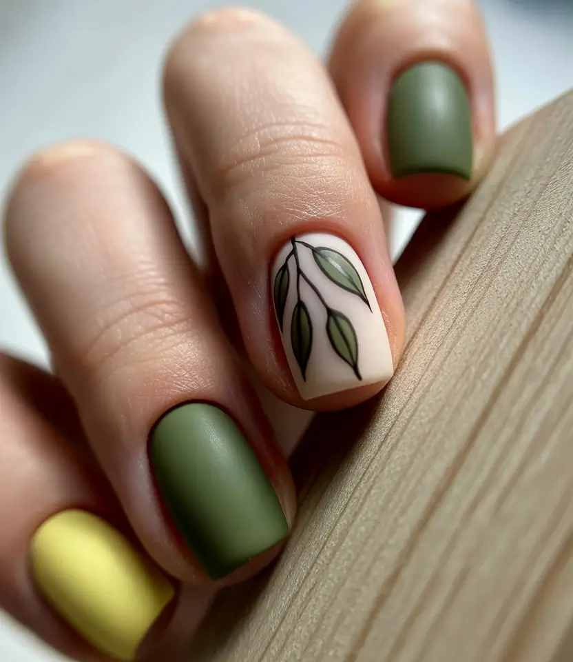 fall-nails-art-muted-olive-and-leafy-accents-for-quiet-mornings