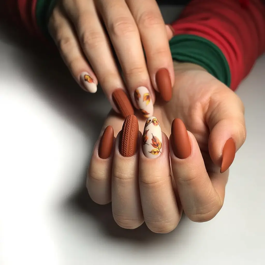 fall-nails-art-burnt-orange-knitted-texture-for-cozy-girls