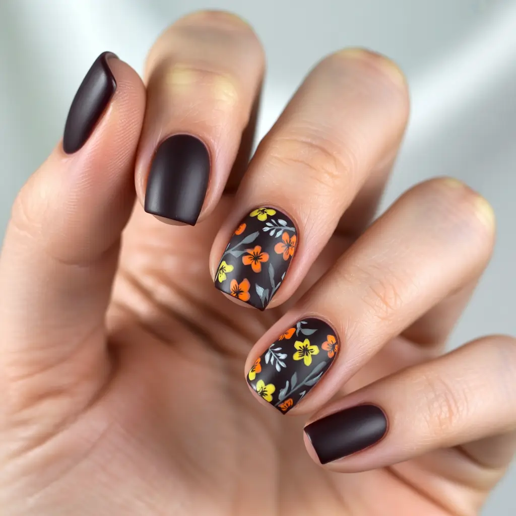 fall-nails-art-deep-cocoa-matte-with-floral-pop