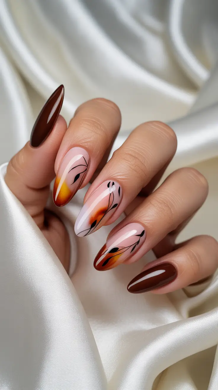 fall-nails-art-smoky-gradient-with-black-vine-silhouettes