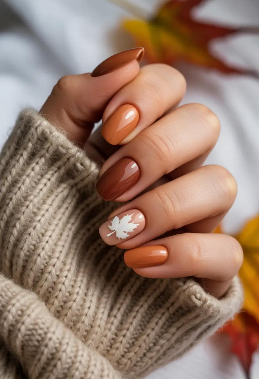 fall-nails-art-ideas-2025-gradient-neutrals-leaf-accent