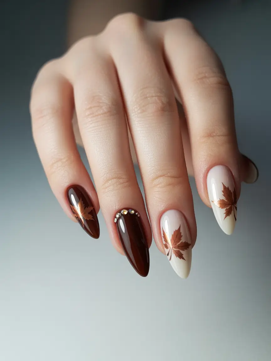 fall-nails-art-ideas-2025-deep-mocha-leaf-nails