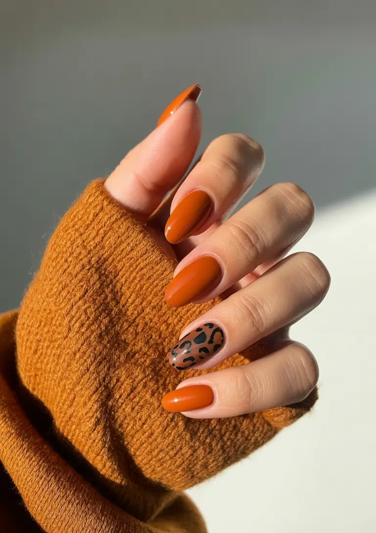 Trendy Autumn Nail Designs 2025 Burnt Orange with a Wild Twist