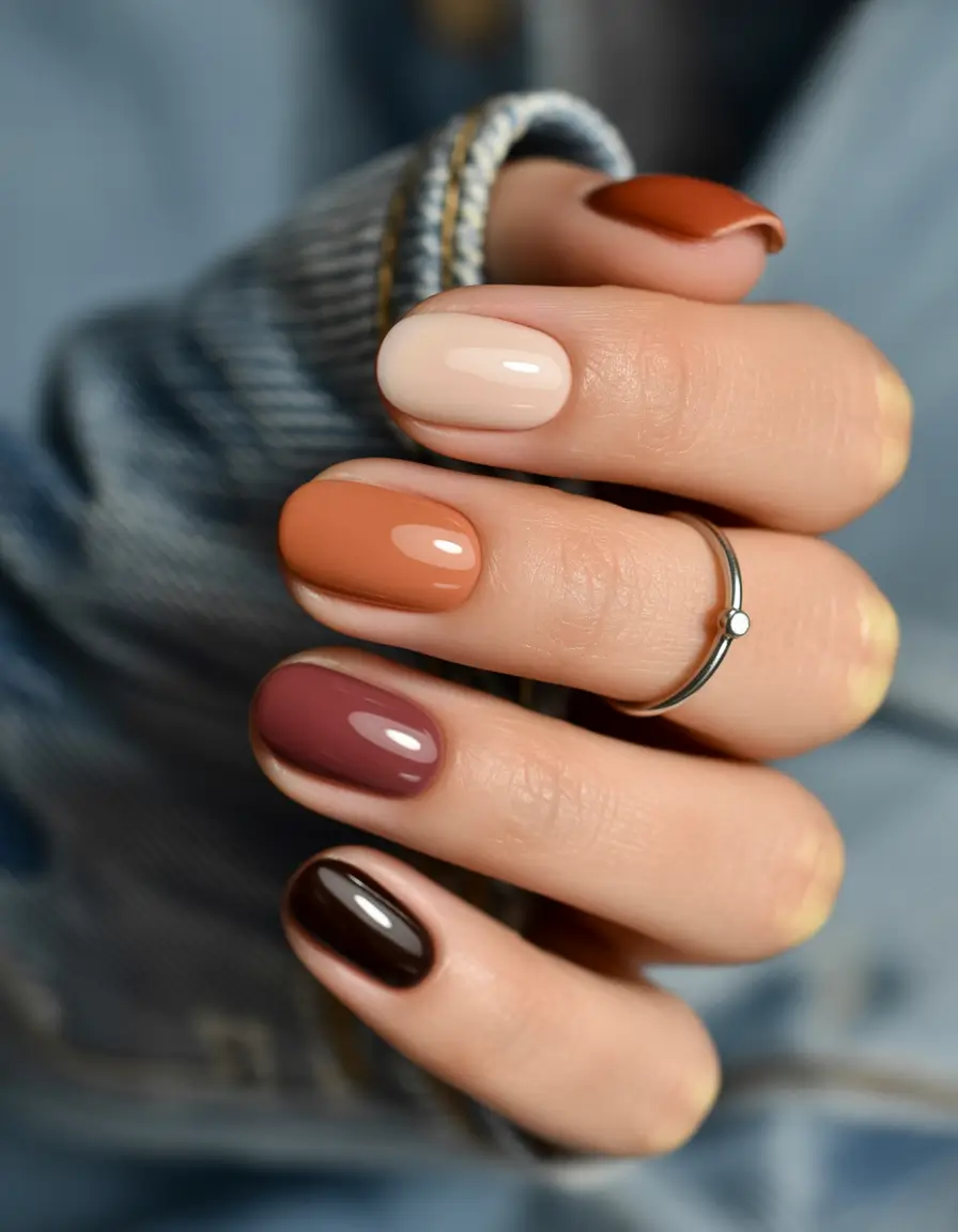 Trendy Autumn Nail Designs 2025 Cozy Multi-Tone Neutrals
