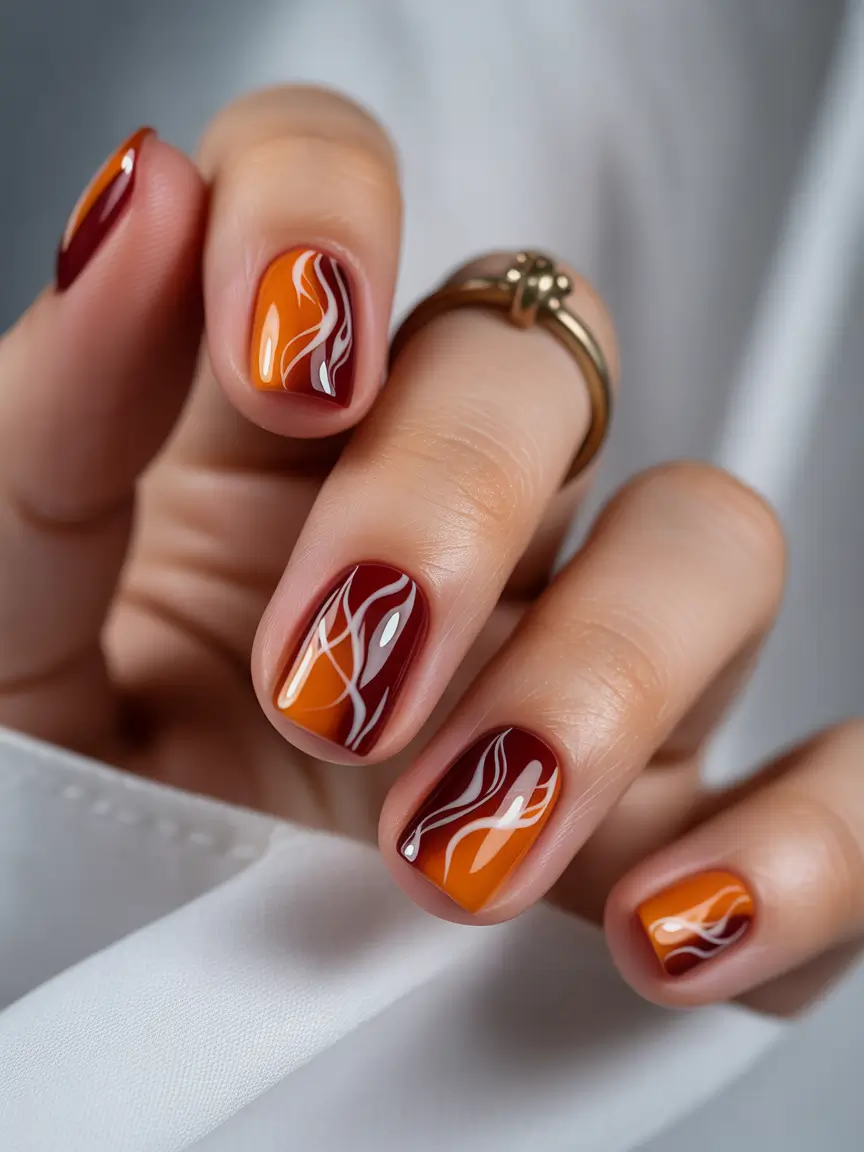 Autumn nail designs 2025 Molten Spice & Firelight Flickers