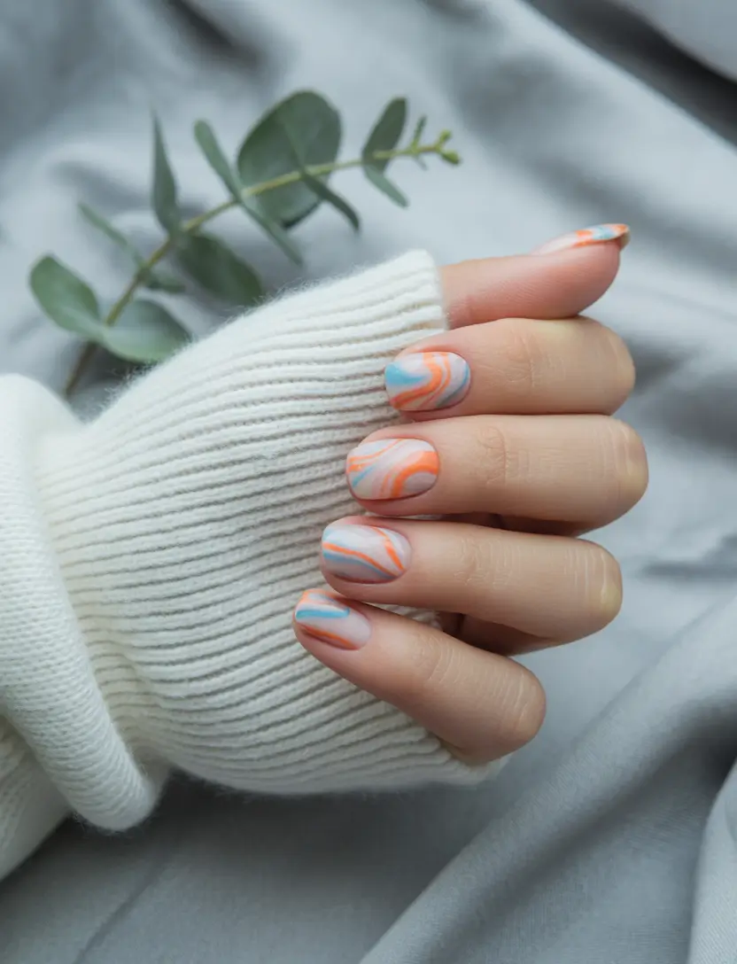 Autumn nail designs 2025 Pastel Marble with a Cool-Weather Twist