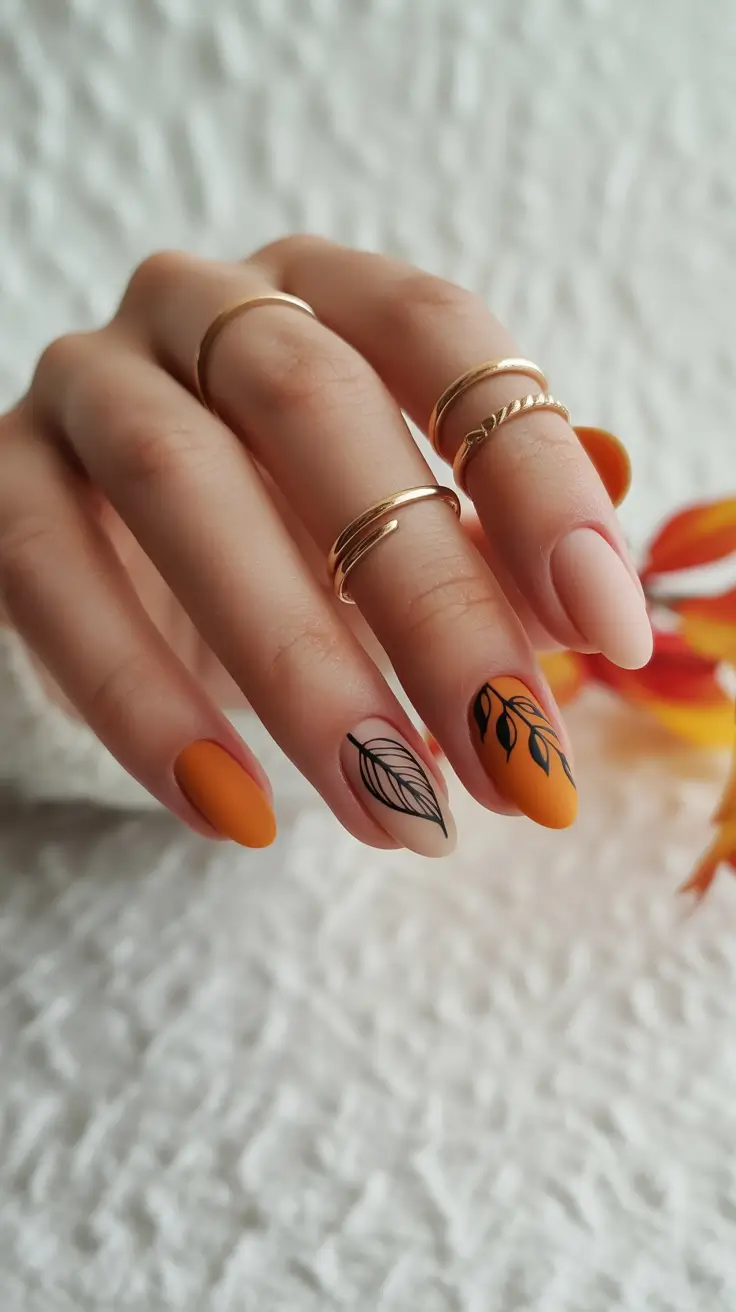 Autumn nail designs 2025 Terracotta Leaves and Cozy Vibes