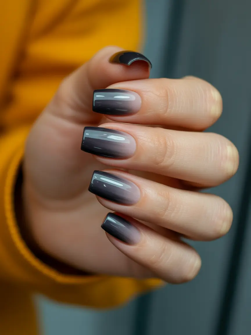 Trendy Black Fall Nails 2025 Smoky Ombré Dimension