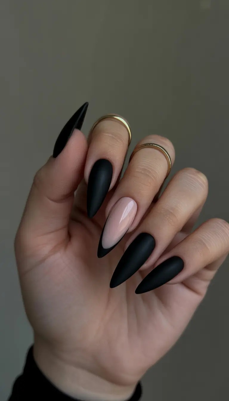 Trendy Black Fall Nails 2025 Sharp Matte Drama