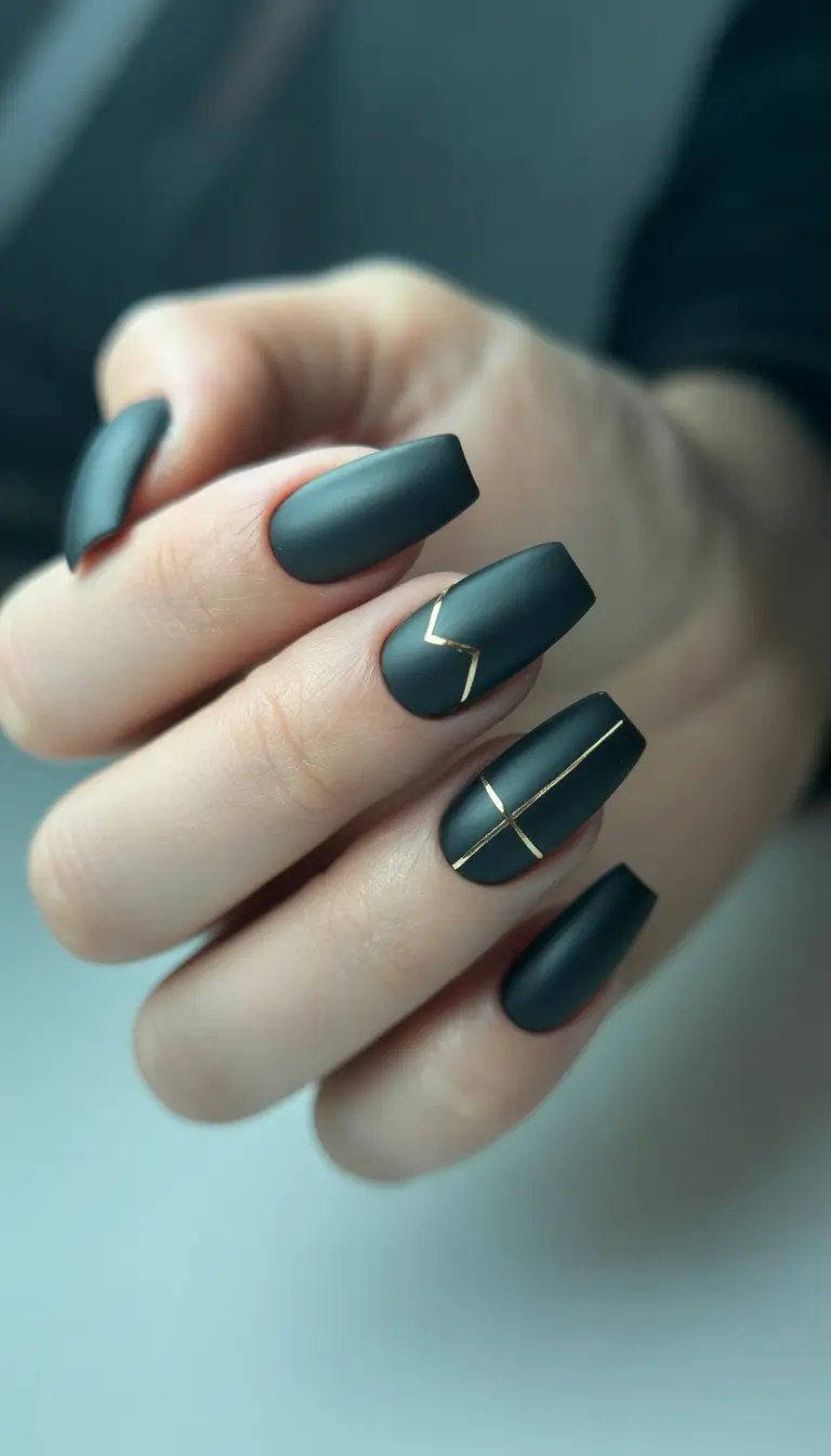 Trendy Black Fall Nails 2025 Minimal Luxe with Gold Details