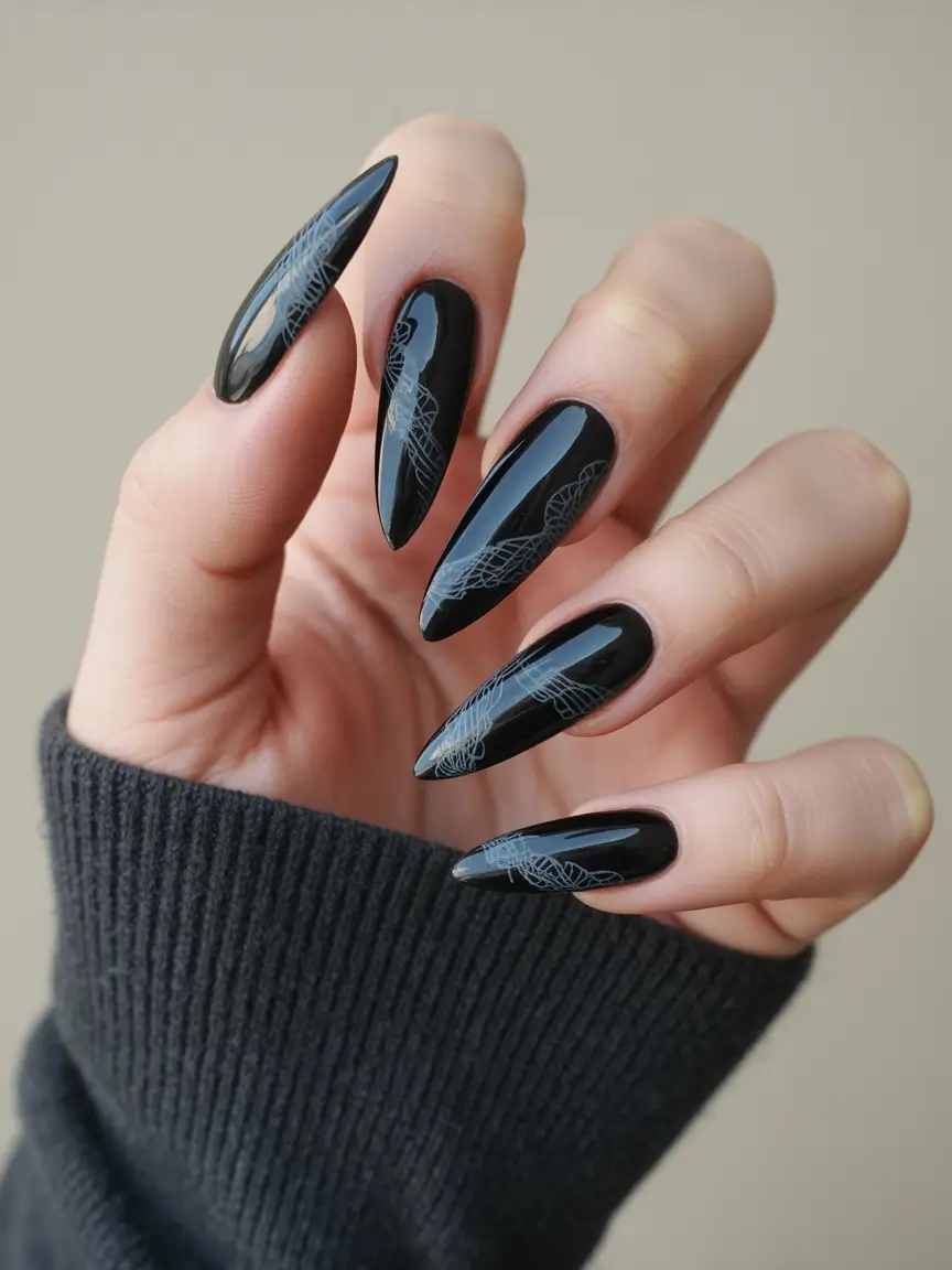 Trendy Black Fall Nails 2025 Delicate Web Detailing