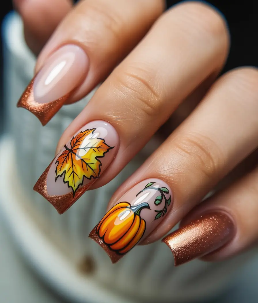Trendy Fall Nail Inspo 2025 Pumpkin Patch French Tips