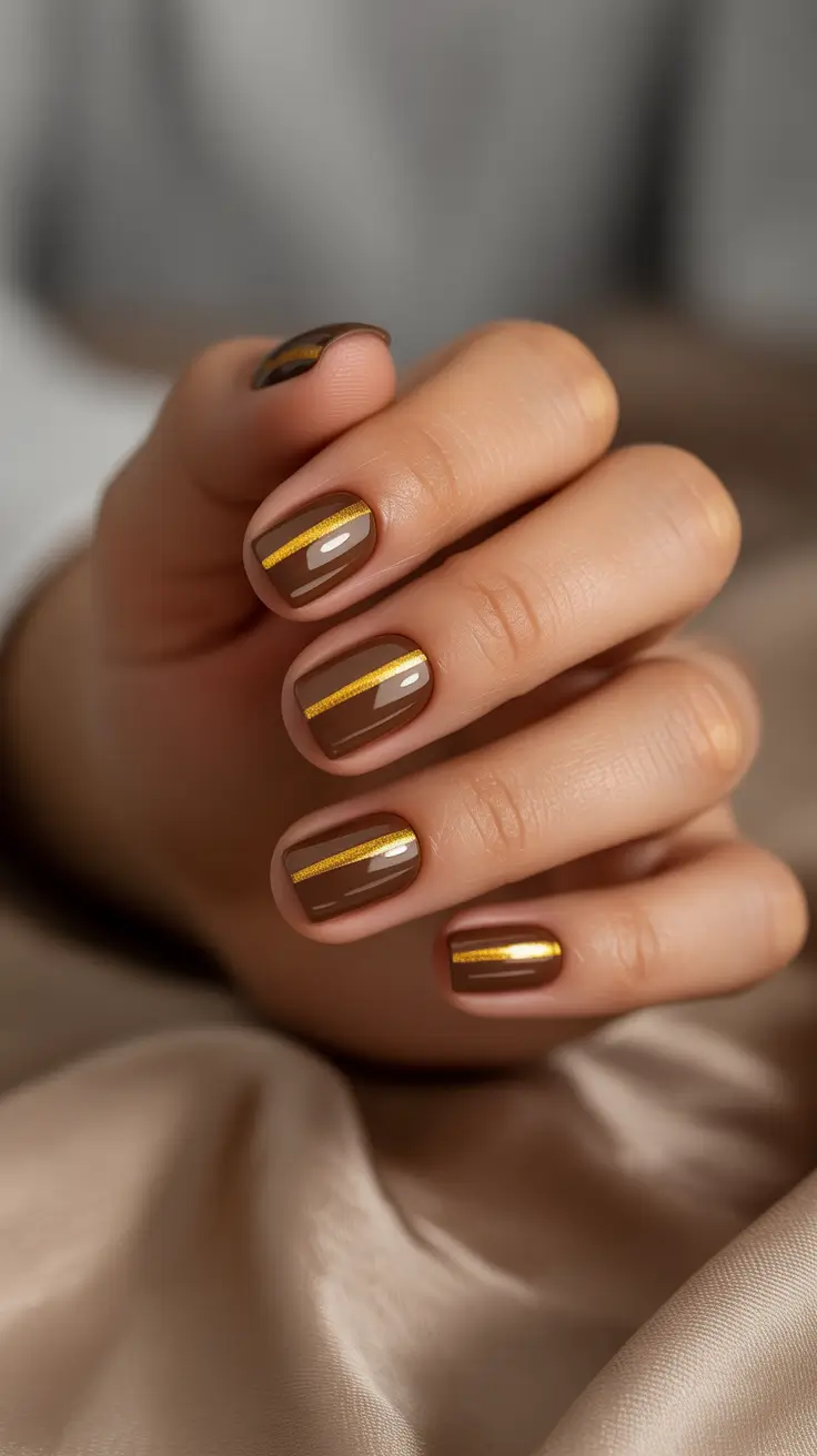 subtle-fall-nails-2025-espresso-brown-with-golden-accent-stripes