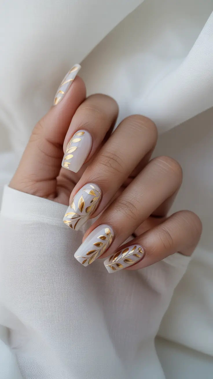 Subtle Fall Nails 2025 Delicate Leaf Detailing on Porcelain Base