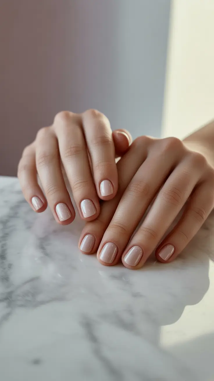 Subtle Fall Nails 2025 Short Buffed Nude with Rosy Undertones