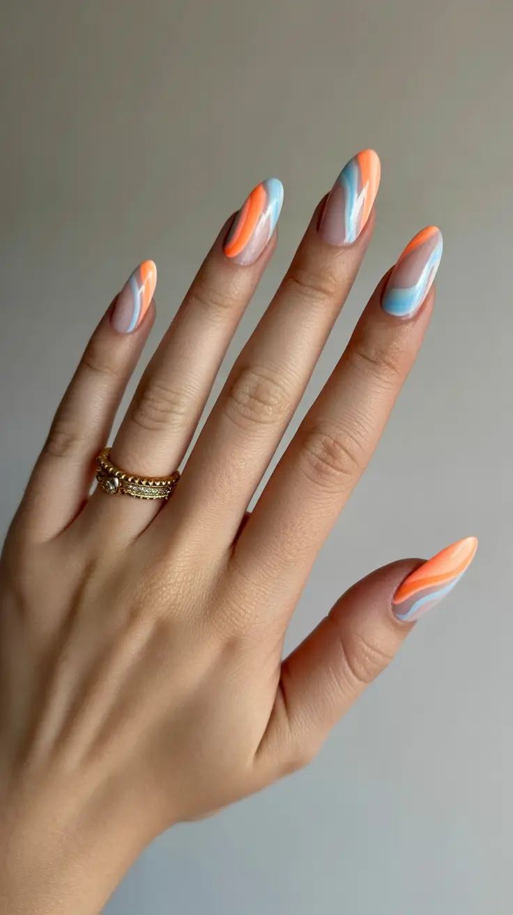 Autumn Marble Manicure - Sunset Marble Tips for a Warm Autumn Glow