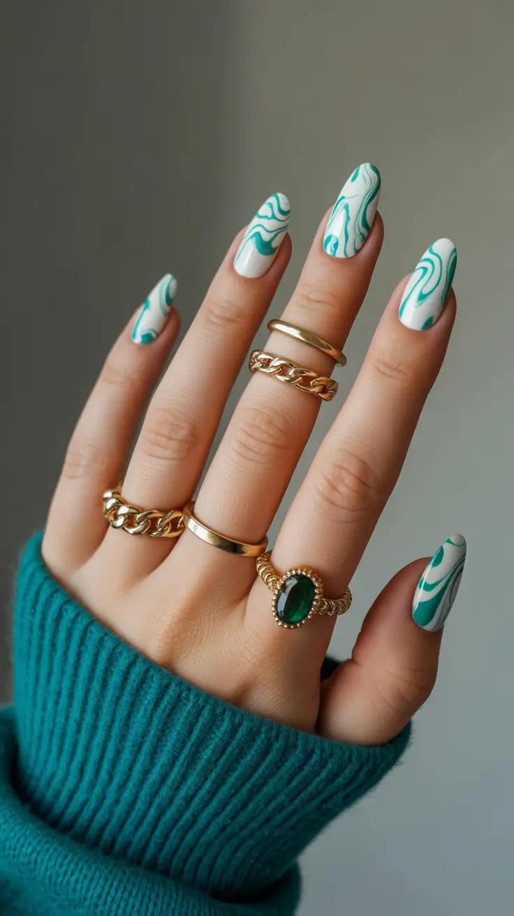 Autumn Marble Manicure - Mint Marble on White Canvas