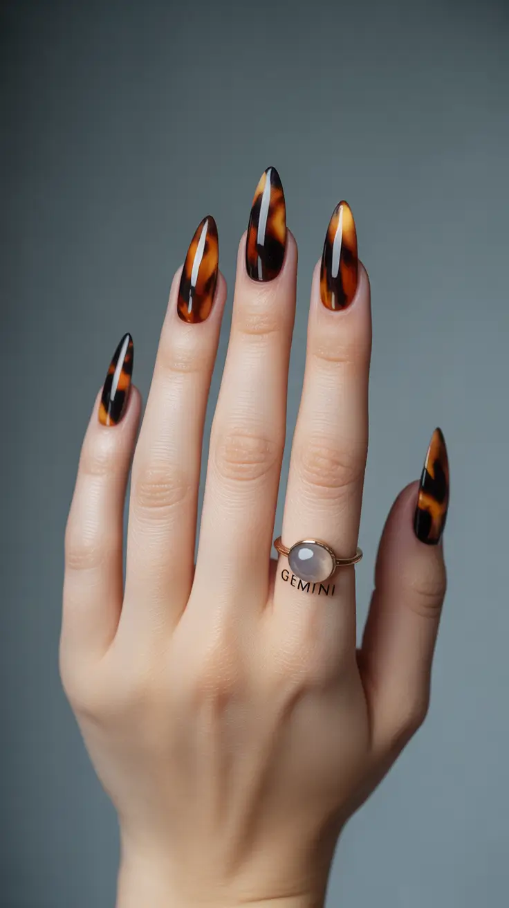 Autumn Marble Manicure - Glossy Tortoiseshell Tips