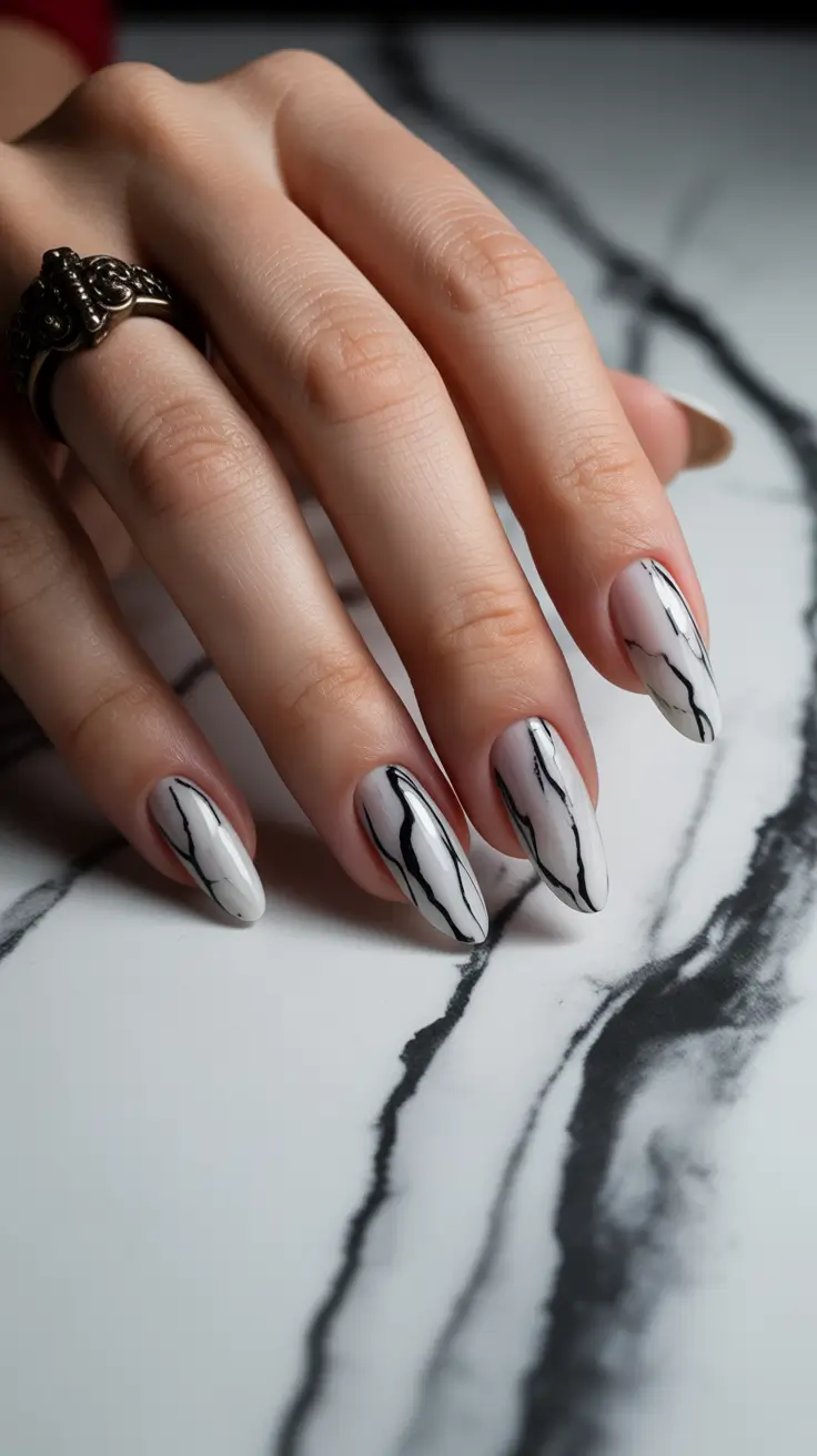 Autumn Marble Manicure - Nails Ideas 2025 Modern Marble with Monochrome Drama