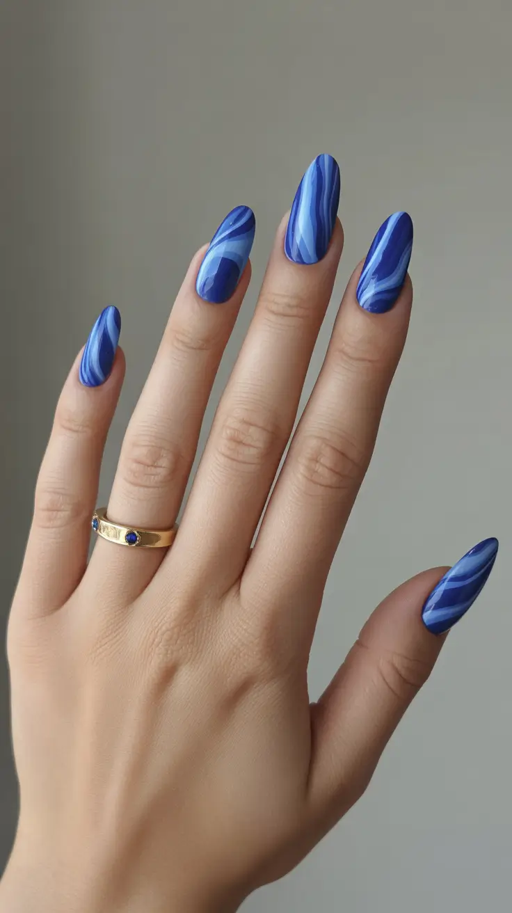 Autumn Marble Manicure - Nails Ideas 2025 Midnight Sapphire Swirls