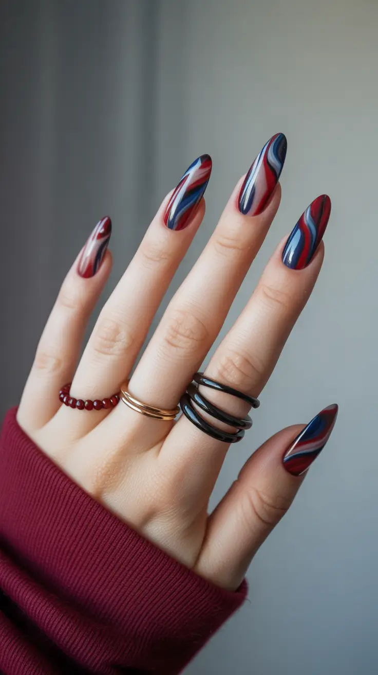 Autumn Marble Manicure - Nails Ideas 2025 Gothic Marble with Crimson Waves