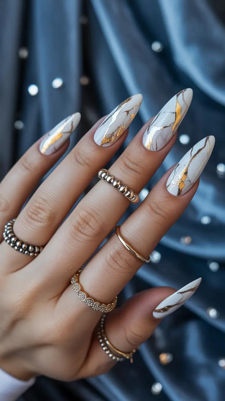 Autumn Marble Manicure - Nails Ideas 2025 Kintsugi-Inspired Porcelain Marble