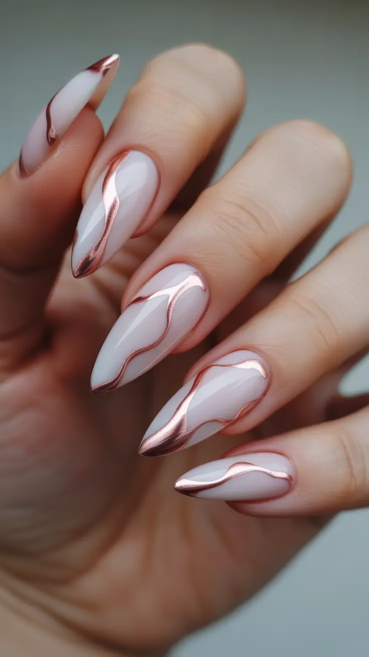 Autumn Marble Manicure - Nails Ideas 2025 Rose Chrome on Ice
