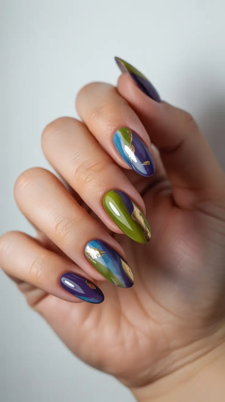 Autumn Marble Manicure - Nails Ideas 2025 Jewel-Tone Color Clash Marble