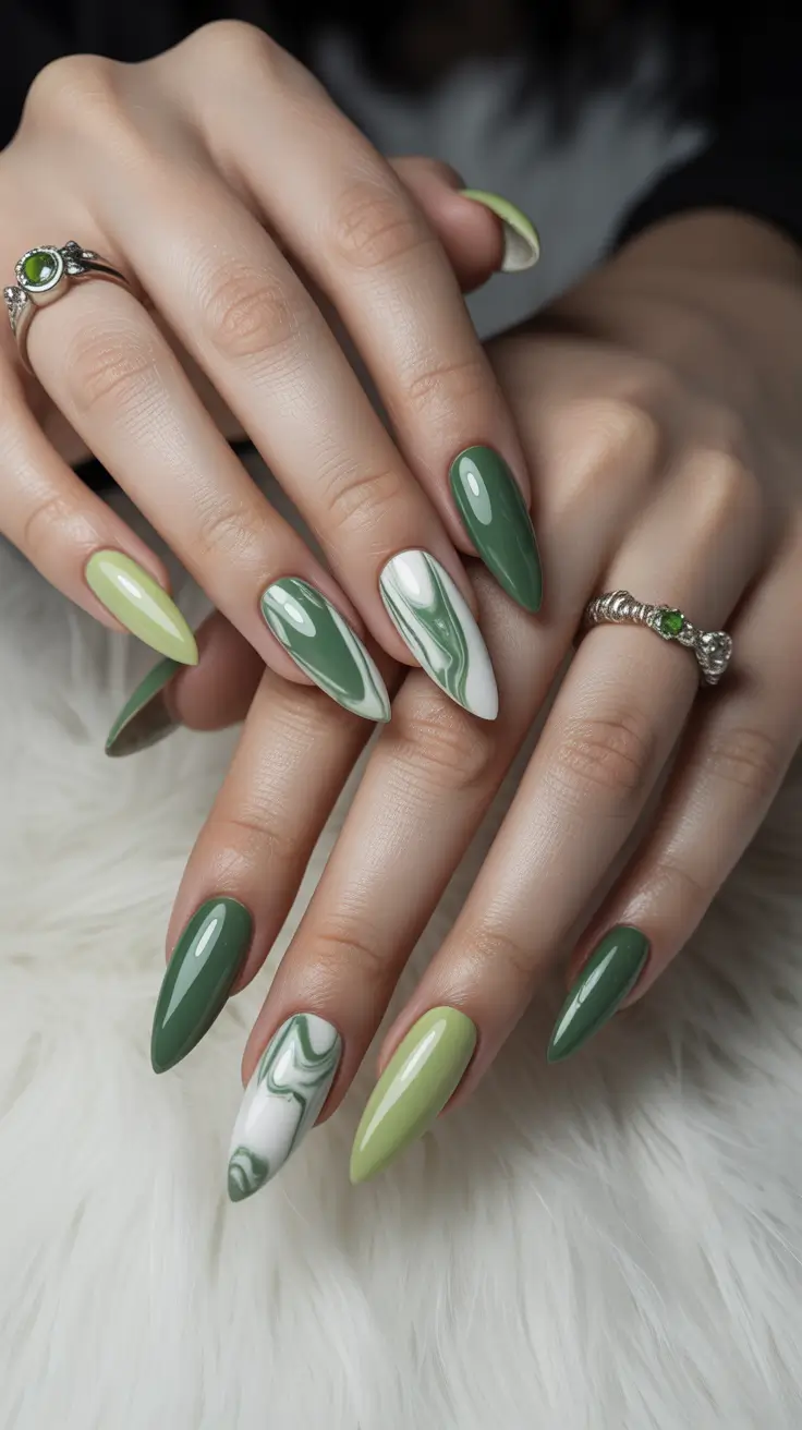 Autumn Marble Manicure - Olive and Marble: A Botanical Moodboard