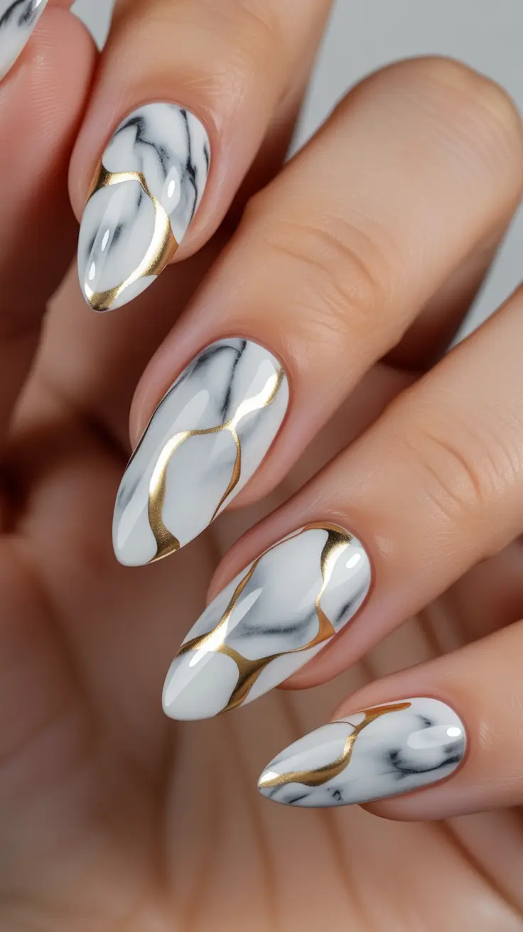 Autumn Marble Manicure - White Marble and Gold: Minimalist Glam