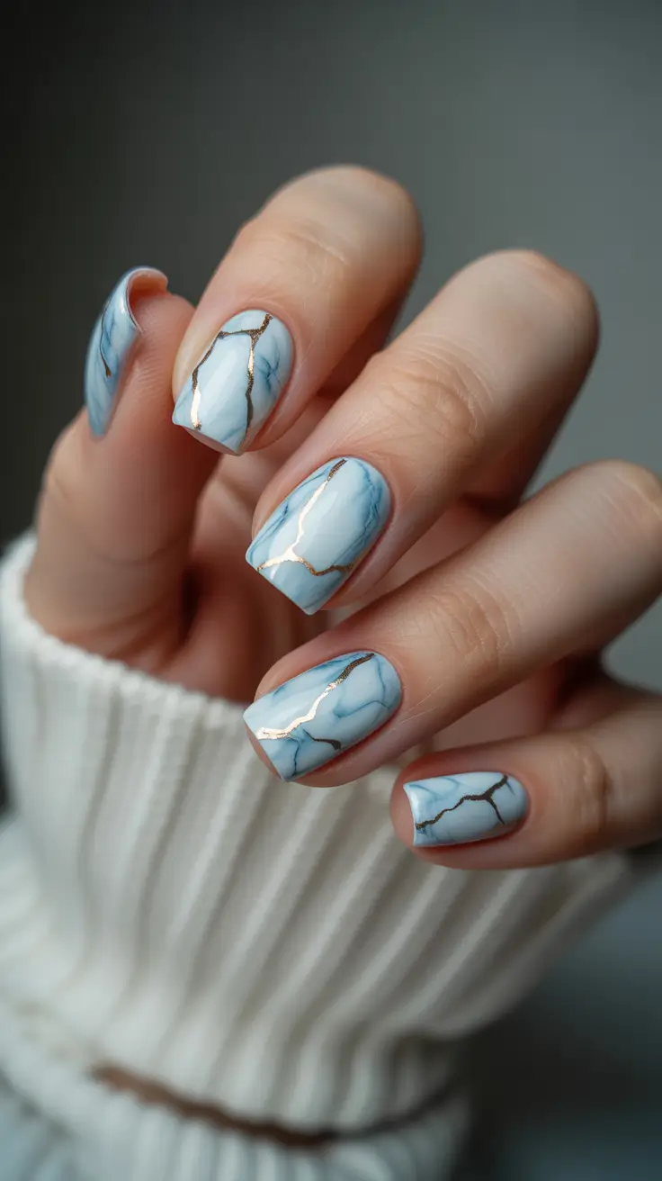 Autumn Marble Manicure - Classic Porcelain Marble with Delicate Gold Accents