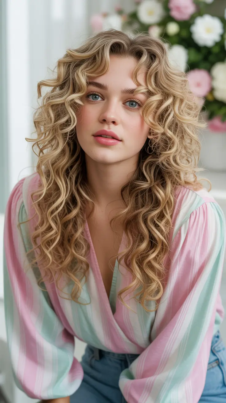 fall and winter haircuts 2025 Golden Spiral Curls With Volume and Grace